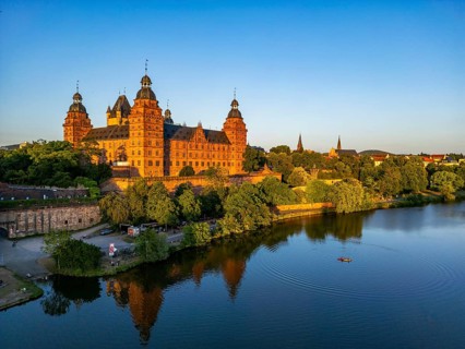 Aerial view, drone photo: Johannisburg Castle and Palace Terrace over the Main, Aschaffenburg,