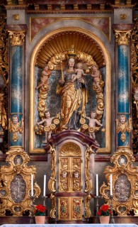 Interior view, altar, Heilig Geist Hospital Church, Wangen im Allgäu, Bavaria, Germany