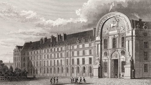 Hôtel national des Invalides, Paris, antique steel engraved print, 1831