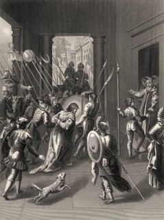 Jesus Taken to Annas, New Testament, steel engraving 1853, digitally restored