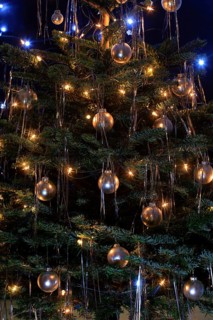 Christmas tree, decorated with tinsel and Christmas baubles, December, Advent, Germany
