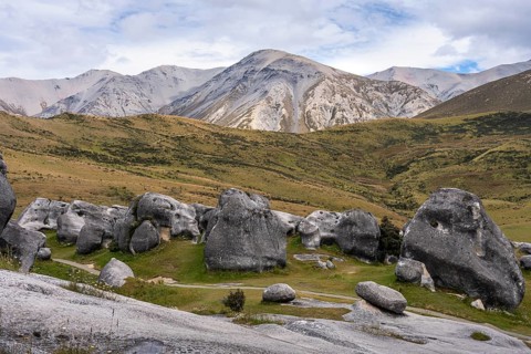 Limestone cliffs on Castle Hill (Kura Tawhiti) . Castle Hill, Canterbury South Island, New Zealand