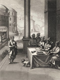 Jesus Christ is falsely accused, New Testament, steel engraving 1853, digitally restored