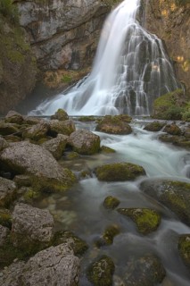 Flowing water of the Schwarzbach creek, Golling Waterfall, Golling an der Salzach
