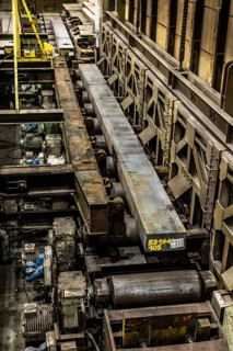 ThyssenKrupp hot rolling mill, slab just in front of the furnace is used, Hohenlimburg, Hagen,