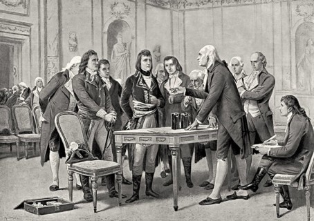 Volta explains the principle of the electric column to Napoleon Bonaparte in 1801