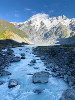 Hiking trail of the Hooker Valley Track, Mount Cook National Park, South Island, New Zealand,