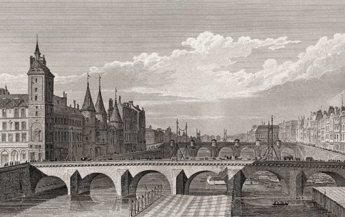 Pont au Change, Paris, antique steel engraved print, 1831