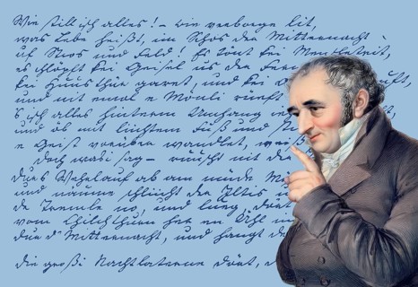Handwritten manuscript and portait of Johann Peter Hebel, 1760 - 1826, German poet, Protestant