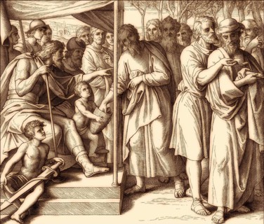 Joshua allocated the land among the twelve tribes, Old Testament, by Julius Schnorr von Carolsfeld,