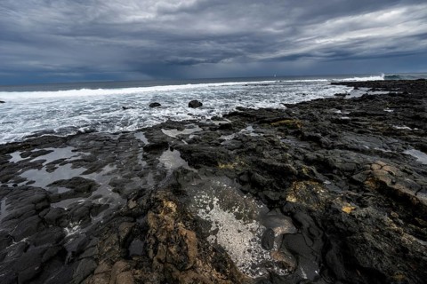 Rocky coast with volcanic stones, Playa de la Pequeña, Punta Usaje, Lanzarote, Canary Islands,