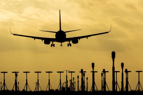 Boeing 737 commercial passenger airliner jet aircraft of Ryanair airways in flight on approach to