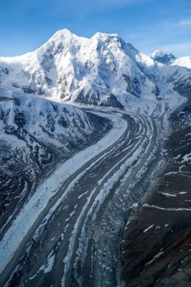Mt Denali or Mount McKinley with East Fork Kahiltna Glacier, aerial view, Alaska Range, Denali