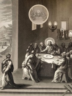 Judas Iscariot retiring from the Last Supper, New Testament, steel engraving 1853, digitally