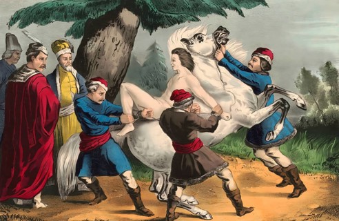 Scene from Mazeppa, a narrative poem written by Lord Byron in 1819, digital edited