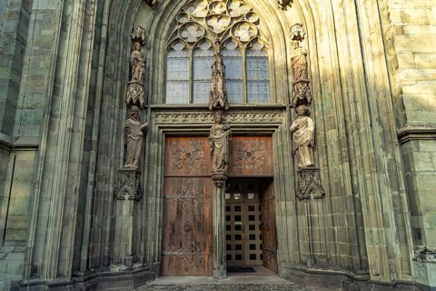 South portal of the church of St. Maria zur Wiese or Wiesenkirche in Soest, North Rhine-Westphalia,