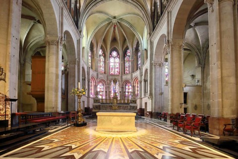 Interior view of the chancel of the Romanesque Cathedral of St. Jean, St. John's Church, Besançon,