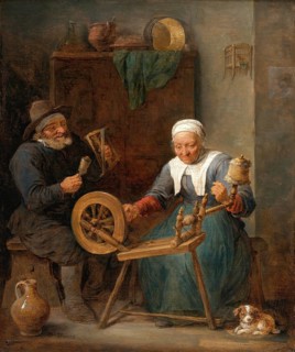 An elderly couple spinning wool in an interior, painting by David Teniers (baptised 15 December