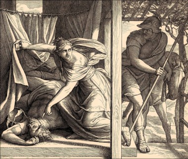 Jael Shows Barak the Body of Sisera, Old Testament, by Julius Schnorr von Carolsfeld, 1860
