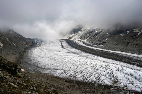 Dense clouds and glaciers Lower Arctic Sea, Bernese Alps, Bernese Oberland, Switzerland