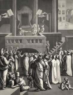 Pilate presenting a scourged Jesus to the people of Jerusalem, New Testament, steel engraving 1853,