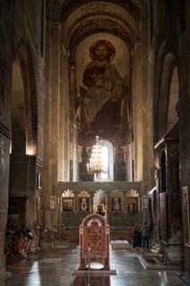 MTSKHETA, GEORGIA - AUGUST 19, 2023: Interior fameous Svetitskhoveli Cathedral