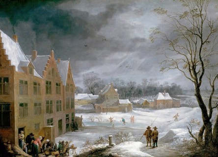Winter scene with a man killing a pig, painting by David Teniers (baptised 15 December 1610 in