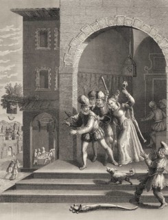 The Parable of the Prodigal Son, wastes all his money, New Testament, steel engraving 1853,