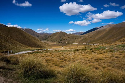 Landscape in New Zealand. Lindis Pass Tarras Road at Lindis Pass, Otago, South Island, New Zealand
