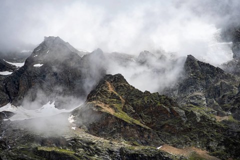 Cloudy mountain peaks, Bernese Alps, Bernese Oberland, Switzerland
