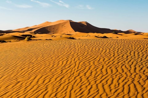 Sand dunes, sunset, near Merzouga, Meknès-Tafilalet region, Erg Chebbi, northern Sahara, Morocco