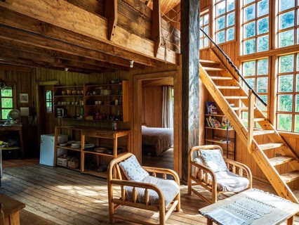 Interior of refugio Rio Cisnes, hostel at the Carretera Austral, Aysen, Chile