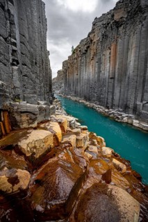 Stuðlagil Canyon, turquoise river between basalt columns, Egilsstadir, Iceland