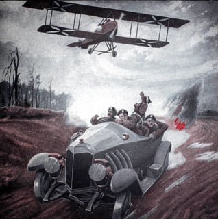 World War 1, Pursuit of a Russian motor car by a German airman (original pictorial text from 1915,
