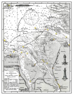 Historical hydrographic map, Baltic Sea, river mouth of rivers Weser and Elbe, 19th Century,