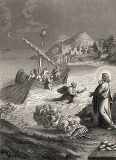 The miraculous catch of 153 fish, Resurrection of Jesus, New Testament, steel engraving 1853,