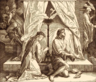 Tobias and Sara Pray, Old Testament, by Julius Schnorr von Carolsfeld