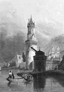 Andernach am Rhein, Rhineland-Palatinate, Germany, round defence tower with crane, cargo crane,