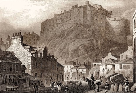 Edinburgh castle from the Vennel, Scotland, 19th century, from Modern Athens by Th. H. Shepherd