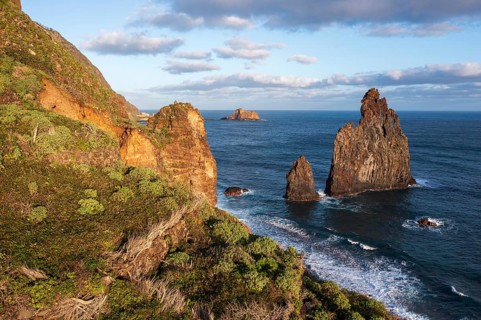 Ilheus da Rib volcanic rock formation on the cliffs of Ribeira da Janela, Madeira, Portugal