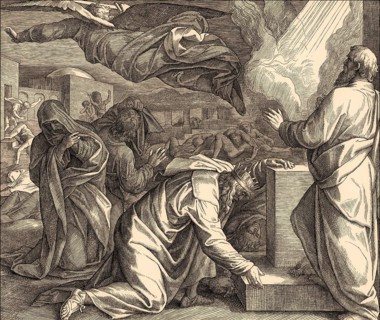 The destroying angel killing the inhabitants of Jerusalem, Old Testament, by Julius Schnorr von