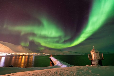 Northern Lights (Aurora borealis), Hasvik, Söröya, Finnmark, Norway, February 2019