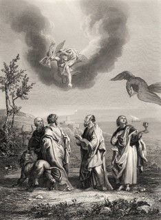 Evangelist portraits with their symbols, 1853, Steel engraving digitally restored