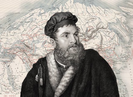 Marco Polo, c.?1254 –1324, an Italian merchant, explorer and writer, map of his travels, digital