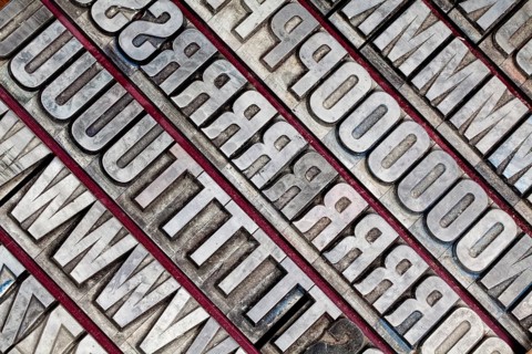 Hot metal printing setting, old letters made of lead for letterpress printing, Lettern aus dem
