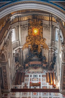View from the dome of St Peter's Basilica of a larger-than-life replica of the throne Cathedra