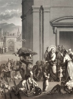 The second cleansing of the Temple, New Testament, steel engraving 1853, digitally restored