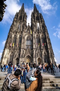 Cologne Cathedral, view of the west façade, on the north tower one of the rare occasions almost
