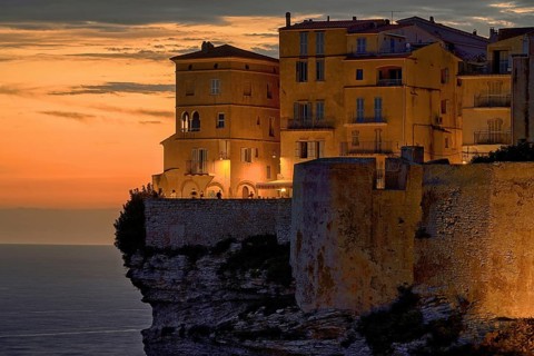 Europe, France, Corsica, Bonifacio at blue hour, sunset, Bonifacio, Corsica, France
