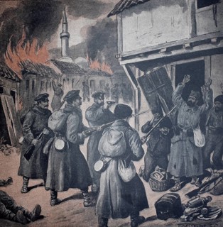 1st World War, Bulgarian soldiers capture plundering Serbian privateers in a Macedonian village